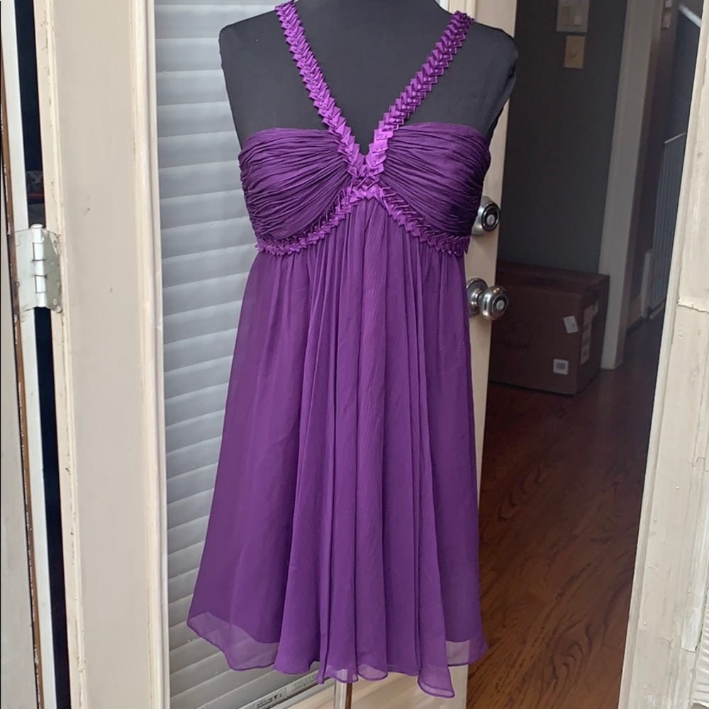 Purple silk chiffon semi formal dress BCBG